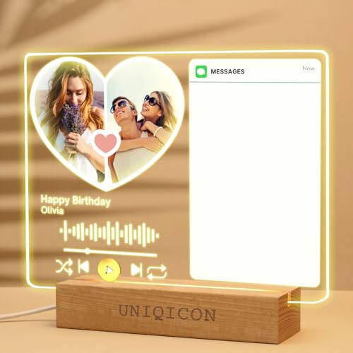 uniqicon Acrylglas Platte, Spotify Plaque,Spotify Glas Personalisiert,Spotify Musik Cover Design,Led Nachtlicht Mit Foto