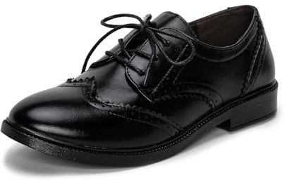Scarpe Brogue da donna con punta ad ala Oxfords in pelle verniciata con lacci tacco basso décolleté business appartamenti signora vintage brogue, Nero , 39.5 EU