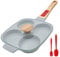 RANX INGST Spiegeleipfanne 4 Loch, Antihaft Keramikbeschichtung, Augenpfanne mit Abnehmbarer Griff, Pancake Pfanne Induktion mit Deckel - Blau