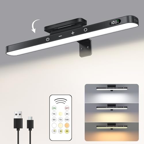 WILLED Applique Murale pour Tableaux, 3W Rechargeable Éclairage Tableau LED Sans Fil avec Télécommande, 3 Températures de Couleur et fonction minuterie, Dimmable Lampe Murale à pile pour Photos, Noir