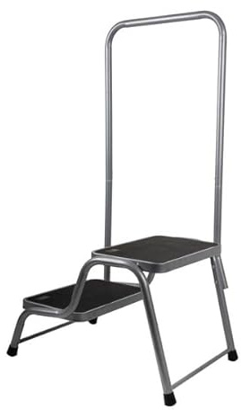 Carbest Doppeltrittstufe mit Handlauf, Metall und Kunststoff, Klassisch, Metallic, 2 Stufen, 103 cm, für Küchenschränke