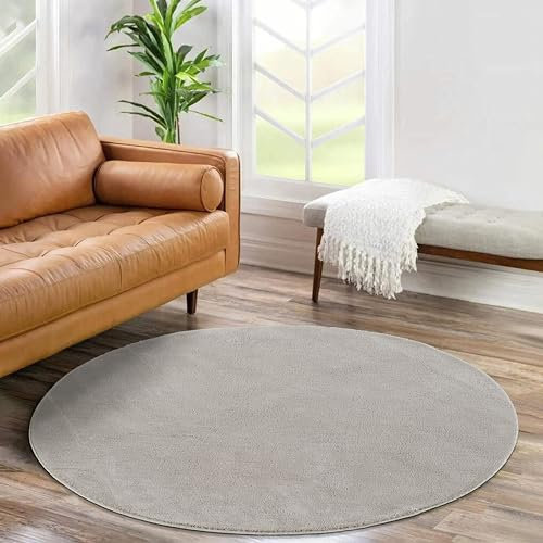 Jimri Flauschiger Teppich Läufer - Hochwertiger Kurzflor für Zuhause, Büro, Küche, Eingang, Flur, Wohnzimmer - Maschinenwaschbar - Rutschfester Teppich Waschbar - 160 cm Rund - Beige