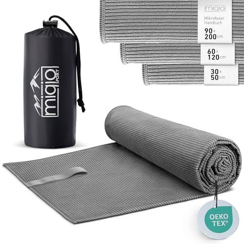 Miqio Sport | Mikrofaser Handtuch mit Struktur | Ultra leicht und schnelltrocknend | 60x120cm | vielfältig nutzbar als Reisehandtuch, Strandtuch, Badetuch | für Sport, Fitness, Freizeit