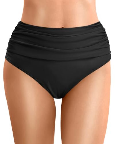 High Waisted Tummy Control Swim Shorts for Women - Ladies Retro Bikini Bottoms UK Black