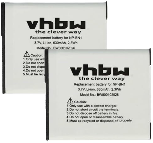 vhbw 2X Akku Ersatz für Sony NP-BN1 für Kamera (600 mAh, 3,6 V, Li-Ion)
