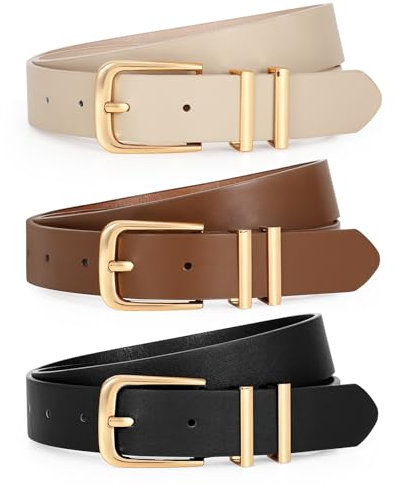 WERFORU 3 Stück Damen Leder Gürtel Mode Taille Gürtel für Jeans Hosen Kleider mit Goldene Schnalle