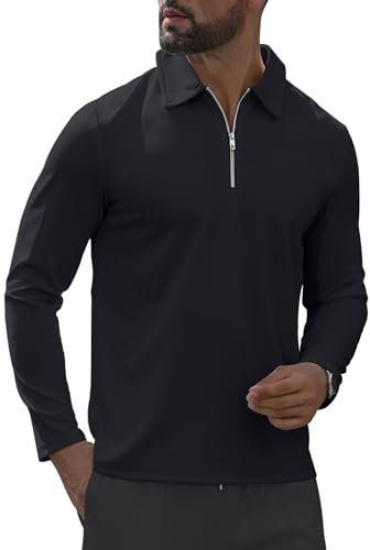 MLANM Men Autumn Long Sleeve Polo T-Shirts Premium Sports Golf Tennis Polo Tops XXL Dark Grey