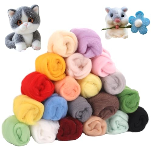 Hopton 200g Filzwolle, Filzen Starterset, Filzwolle Nassfilzen, Märchenwolle, Filzset, Filzwolle zum Stricken, Filznadeln zum Trockenfilzen, Schafwolle Set für Anfänger DIY Craft Projekte