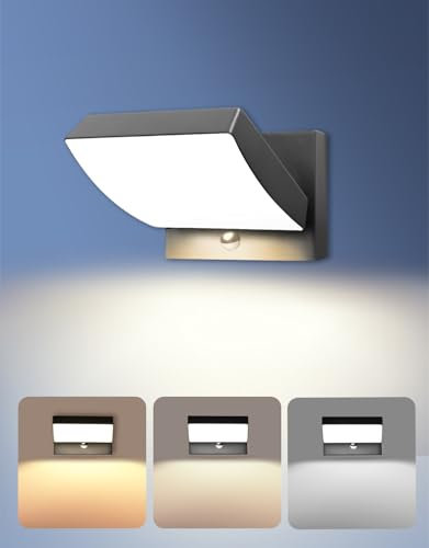 GeyouLux 24W LED Aussenlampe mit Bewegungsmelder, IP65 3CCT Außenleuchte mit Schwenkbar LED Panel, 3000LM Wandleuchte Innen/Außen, Aluminium Außenwandleuchte für Garten Patio, Anthrazit