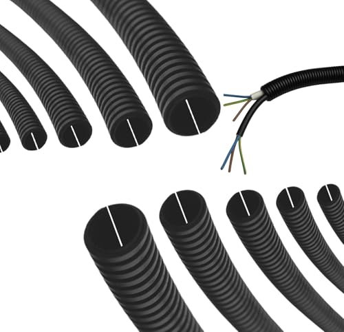 Corrugated Pipe Slotted Cable Protection - 2 m to 50 m - Polypropylene - Protective Tube Marten Protection - UV-Resistant Cable Tube - Flame Retardant & Slotted Cable Duct (25 Metres, Diameter 10 mm