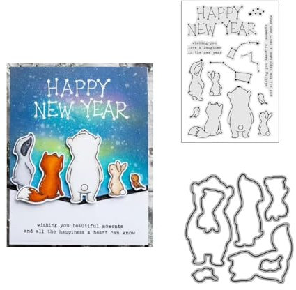 Sternenhimmel Neues Jahr Tier Stempel und Stanzschablonen für Karten Herstellung, Frohes Neues Jahr Stanzen Stempel und Briefmarken Set für DIY Scrapbooking Fotoalbum Dekorativ