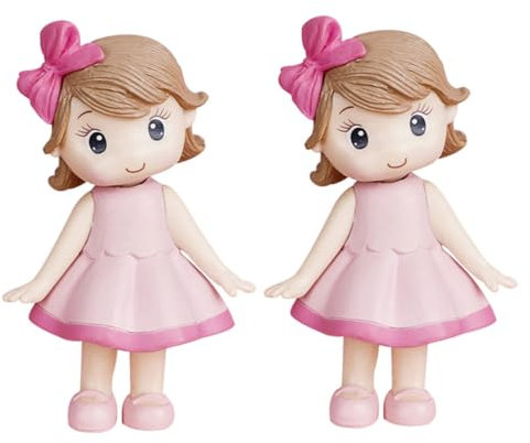 2Pcs Miniature Girl Cake Toppers - Adorable Polymer Clay Figurines for Birthday, Home Decoration, and Cake Ornaments
