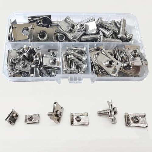 60 pezzi in acciaio inox U Clip dadi e bulloni, M4 M5 M6 U-Stile Clip-On dado con kit di viti di montaggio per auto fissaggi universali