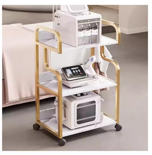 Rollwagen mit 3 Etagen und Rollen für Salon, Spa, Kosmetiker, Rollwagen für Schönheitsmaschine, mobiler Ständer (Gold)