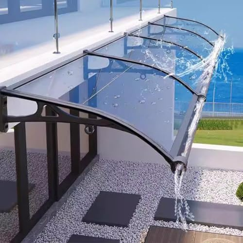 HEFJIAYCIQ Fenstertür-Markise Mit Abflussbecken, Terrassen-/Terrassenüberdachung Aus Polycarbonat, Für Regen-, Schnee- Und UV-Schutz,Clear,120x210cm/47x83in
