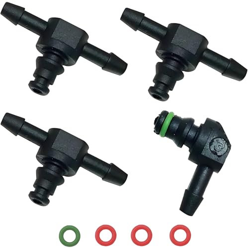 SANTUO 4Pcs Common Rail Diesel Injector Leak Off Pipe Return Connectors, 3Pcs T's and 1Pcs L Connector Fuel System Connections for Fuel Return Line