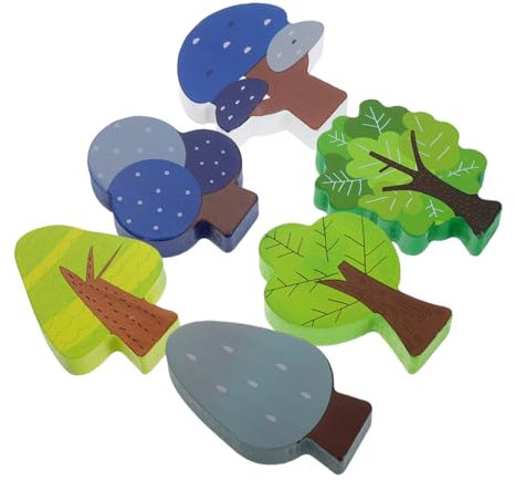 Abaodam 6Pcs Mini Wooden Tree Toy Train Tracks Vividly Painted Natural Wood Accessories for Creative Railway Decor Educational Play for Boy Girl