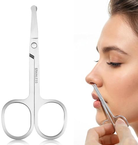 Nasenhaarschere,Edelstahl Bartschere Nasenhaar Schere, Schnurrbartschere mit Abgerundeten Spitzen,Rostfreie Professionelle Nasenschere,Profi Bartschere von Barthaaren,Ohrhaaren und Nasenhaaren