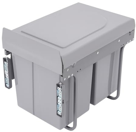 Zalydala Poubelle de cuisine extensible de 40 l, avec rail coulissant, 2 compartiments, antidérapante, pour le recyclage de cuisine