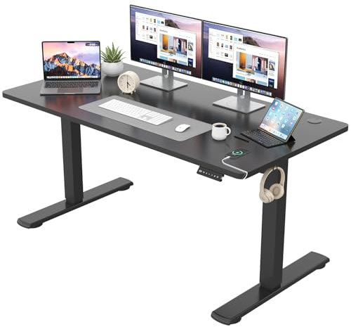 JUMMICO Höhenverstellbarer Schreibtisch KOMPLETTE TISCHPLATTE Elektrischer Schreibtisch Höhenverstellbar mit Memory-Funktion Steh-Sitz Tisch Computertisch 140 x 60 cm Schwarz