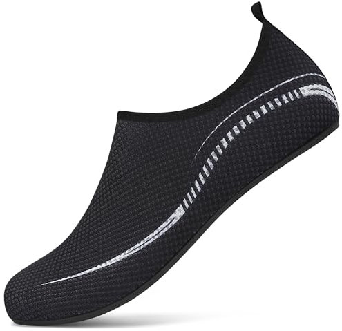 VOLHAL Badeschuh Damen Herren Wasserschuhe Neoprenschuhe Strandschuhe Aquaschuhe Surfschuhe Schwimmschuhe Wassersportschuhe Barfuß Schuhe Leicht Hausschuhe. Schwarz,42 EU