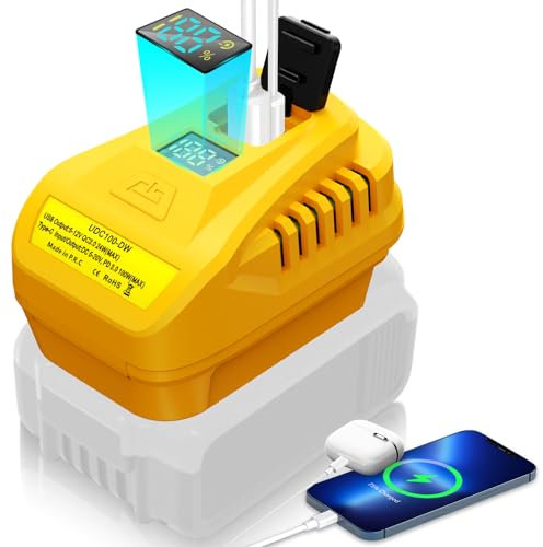 100 W Type-C Battery USB Charger Adapter for Dewalt 20 V 60 V MAX Battery Power Converter Can Charge Battery with USB Charger Type C, with 2.1 A USB Port