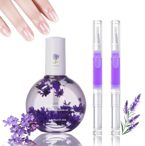 3PCS Nagelpflegeöl Set - Blumen Nagelhautpflegeöl, 2 Nagelöl Cuticle Oil Pen mit Vitaminen - Stärkung und Moisturizer Nagelpflegeprodukte Kit - Nail Cuticle Oil Pflege für Hände und Füße (Lavendel)