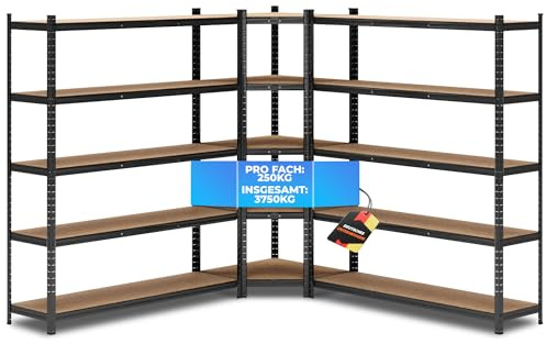 ALL Premium Schwerlastregal Eckregal 180x70x40 cm + 2X 180x150x40 cm Schwarz - 3750kg Traglast – stabiles Eckregal stehend, vielseitiges Regalsystem, Corner Shelf, ideal für Keller & Lager