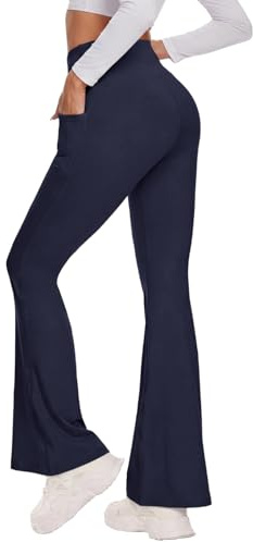 TNNZEET Flared Leggings Women with Pockets Yoga Pants High Waisted Trousers | Ladies flares activewear, Black legging for gym, Casual stretchy bootcut trousers for sports walking, 70s bootleg dance pants