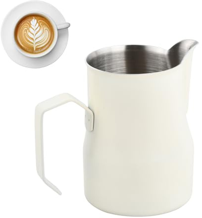 Bricco Latte 350 ml/12 oz, Bollilatte Acciaio Inox, Lattiera Latte Art, Brocca Latte Schiuma Professionale per Cappuccino, Espresso, Gli Amanti del Caffè (Bianco)