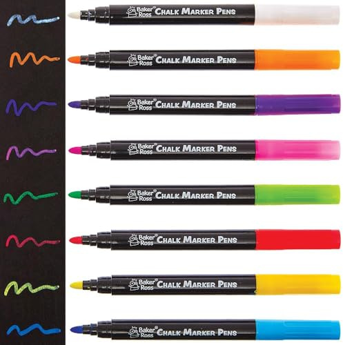 Baker Ross FN266 Kreidemarker - 8er-Pack, leuchtende Farben zum kreativen Schreiben und Zeichnen auf Kreidetafeln und Fenstern