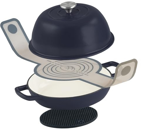 Mahlzeit Gusseisen Brottopf Set emailliert | 6,4 Liter | Blue Berry | Brotbackform mit Brotschlinge und Untersetzer | Brotbackset, Gusseisentopf, Brotform, Brotbackform mit Deckel, Emaille Schmortopf