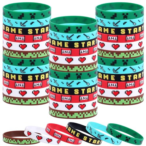 CCINEE 36 braccialetti in silicone pixel, colori assortiti, per feste a tema minatore, braccialetti per videogiochi, sacchetti per miniere, accessori decorativi per feste di compleanno, per bambini e