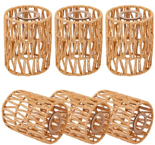 DICOSMETIC 6Pcs Boho Rattan Lampenschirme Mini Kronleuchter Schirm 14.9x11.7cm Papier Rattan Kleiner Zylinder Pendelleuchten Abdeckung Schneller Sitz für Tisch Stehwand Wandleuchten Innenbereich, Peru