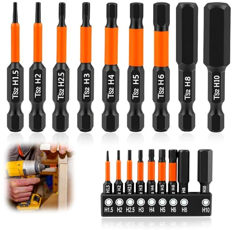 Punte avvitatore esagonale, magnetiche 50 mm esagonali, cacciaviti testa | 1/4 Punta Cacciavite Esagonale Asta Scatola S2 Acciaio Avvitatore Allen Set (9, arancione)