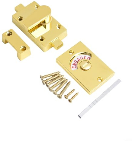Vacant/Engaged Privacy Toilet Door Lock with LED Indicator – Zinc Alloy Bathroom WC Lock for Toilets, Showers & Partitions, Satin Brass FINISHs, 85 x 38 x 13 mm(Gold)
