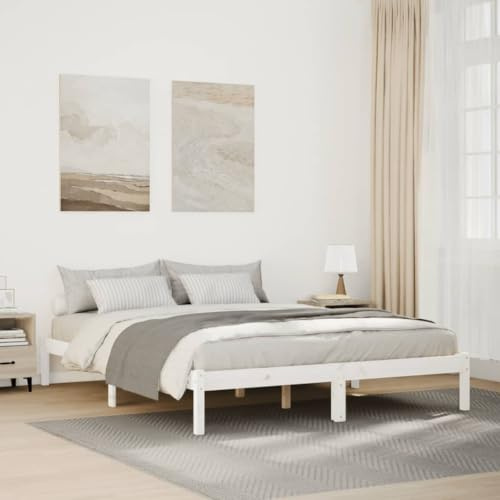 EDNRSOG Massivholzbett Extra Lang 140x220 cm Kieferholz Weiß ohne Matratze mit Lattenrost und stabilen Beinen für optimalen Schlafkomfort und Langlebigkeit