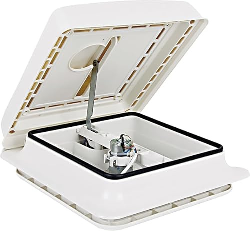 Ostarkdom Claraboya de Techo para Autocaravana 12V con Ventilador y Motor, 43R Tapa Blanca 280 x 280 mm, Ventilación Compacta para Baño, Ducha, Camper, Caravana y RV