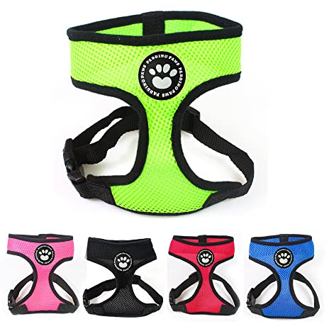 PaddingPaws Waterproof Soft Mesh Fabric Dog Puppy Pet Adjustable Harness Lead Leash Clip (M, Green)