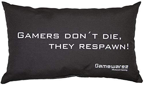 GAMEWAREZ Kissen Gamers don't die, they Respawn für Wohn- und Schlafzimmer, Reisekissen, Made in Germany. Grau meliert mit angesagtem Gaming-Spruch