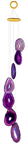 Nupuyai Windspiel – einzigartige Achatscheiben, Geodenstein, Windspiel, für drinnen und draußen, Heilstein, Windspiel, hängende Dekoration für Haus, Garten, 65 - 80 cm, violetter Achat