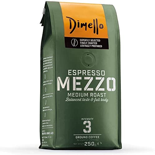 Dimello Mezzo Ground Coffee (250g) - Medium Roast Arabica & Robusta, Perfect for Moka Pots and Espresso, Rich Flavour & Balanced Body, Mild to Low Intensity