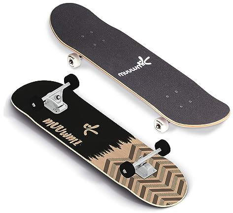 muuwmi Skateboard Forest – ABEC 7, Ahornholz 7-lagig, rutschfest, Deck 79x20 cm, PU-Rollen 50x30 mm, Double Kick