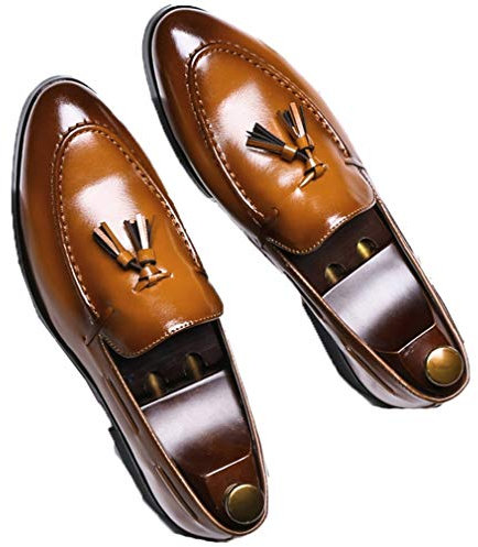 Scarpe Eleganti da Uomo Mocassini Piatti Traspiranti con Nappine retrò Mocassini Casual a Punta Infradito su Mocassini in Pelle