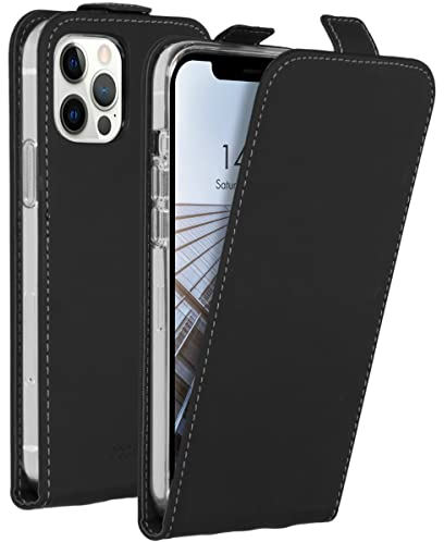 ACCEZZ Flipcase Hülle kompatibel mit iPhone 12 Pro, iPhone 12– Flip Case Tasche – Handytasche zum Aufklappen in Schwarz [1 Kartenfach, Magnetverschluss, Premium Kunstleder]