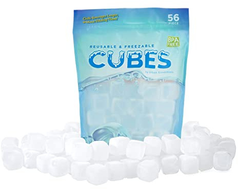 Urban Essentials Reusable Ice Cubes - Quick Freeze Clear Plastic Square Ice cubes With Resealable Bag Clear Cubes Pack Of 56