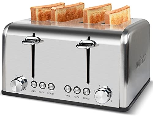 Toaster 4 Slices, Cusimax Stainless Steel Toaster with 4 Extra-Wide Bread Slots and 6 Variable Browning Shade Controls, Featuring with Defrost, Reheat and Cancel Settings, Removable Crumb Tray