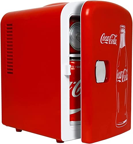 Mini Fridge For Bedrooms 4L Small Fridge 6 Can Table Top Quiet Mini Fridges For Skincare Office Food Drinks Kids Home Car & Travel 12v Portable Cooler Refrigerator by Coca-Cola, Red