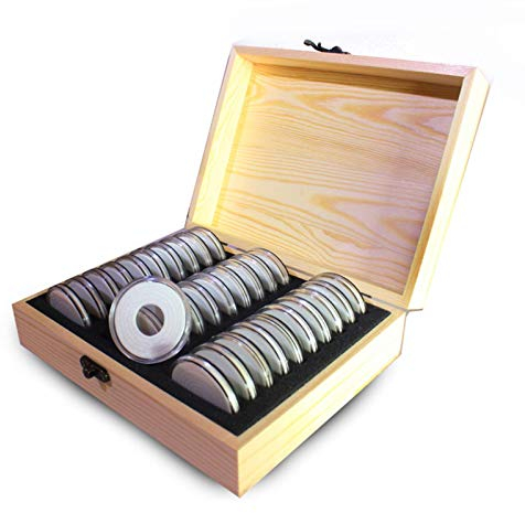 Rainai Aufbewahrungsbehälter Für Münzen Münzhüllen Münzaufbewahrungsbox, Münzhalter Mit Aufbewahrungsbox, Holzbox, 30 Fächer, for 20mm/25mm30mm/35mm40mm/ Commemorative Coins