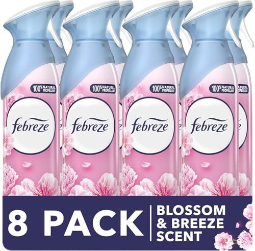 Febreze Air Freshener for Room Spray & Bathroom, Blossom & Breeze, 185ML x 8 Packs, Air Fresheners for Home